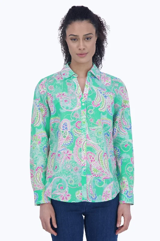 Double-sided Wear Mary No Iron Green Paisley Shirt