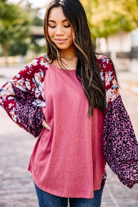 Trendy Items More To Love Dusty Rose Pink Mixed Print Top