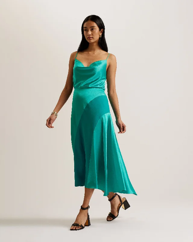 Casual And Comfortable Bolsena Asymmetric Satin Midi Skirt Brt-Green