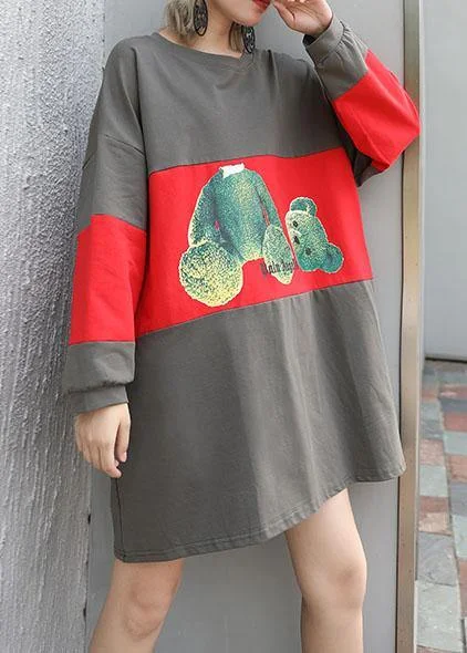 Outdoor Trend Women patchwork cotton box top Tunic Tops gray top fall