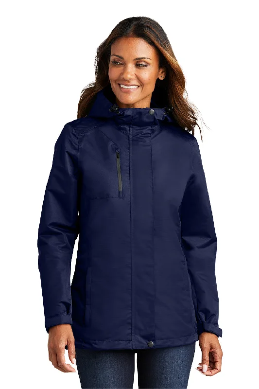 Boutique Recommendation Port Authority Womens All Conditions Waterproof Full Zip Hooded Jacket - True Navy Blue