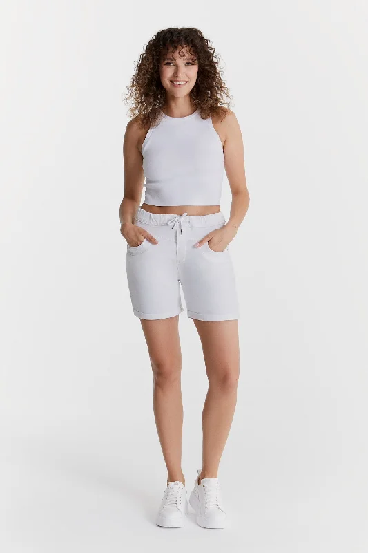 Thin Design Anna Mid Waist Jogger Shorts White