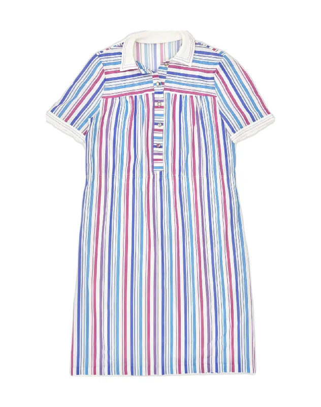 Elegant And Charming VINTAGE Womens Shirt Dress UK 14 Medium Multicoloured Striped