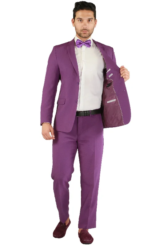 Spring Fashion Paul Lorenzo 1969 Purple Solid Slim Fit Suit (2-Piece Set)