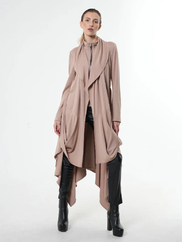 Double-sided Wear Long Zipper Cardigan With Drapings