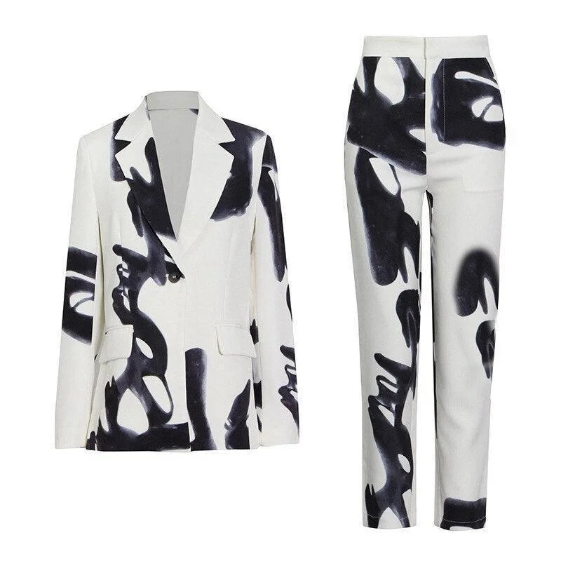 Body Design Ink Print Retro Style Pantsuit