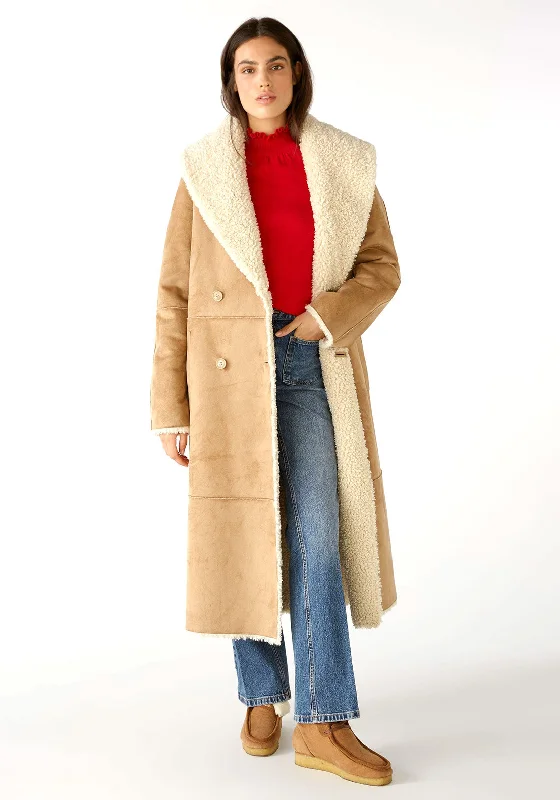 French Style Oui Reversible Faux Shearling Coat, Light Stone