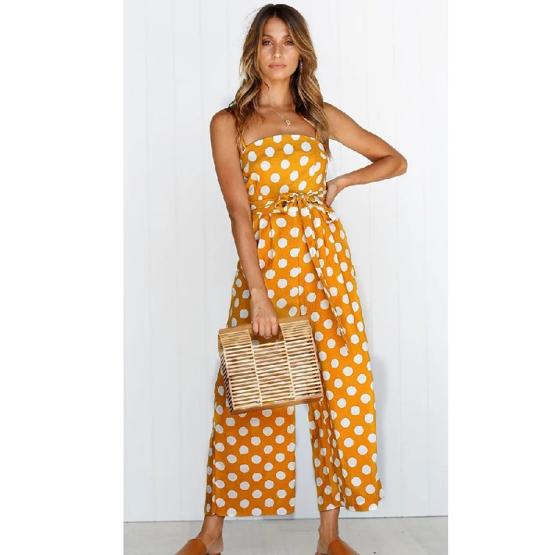 Sexy Fun Sleeveless Dot Print High Waist Summer Jumpsuits