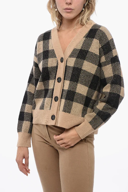 Advanced Customization Barbour Wool Blend Cardigan with Check Pattern