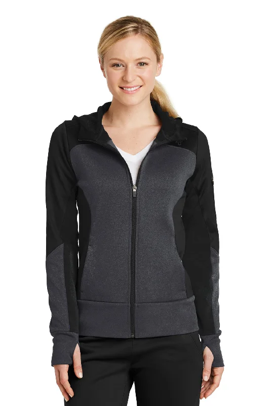 Ethnic Style Sport-Tek Womens Moisture Wicking Full Zip Tech Fleece Hooded Jacket - Black/Heather Graphite Grey - Closeout