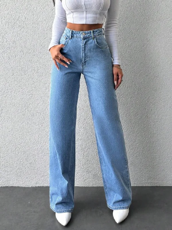 College Style Wide Leg High Rise Jeans