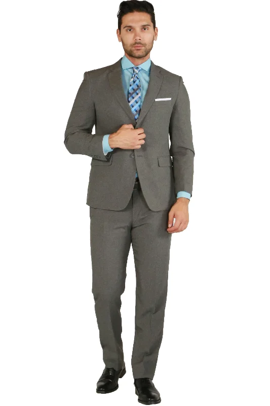 Bottom And Versatile Paul Lorenzo 1969 Heather Grey Solid Slim Fit Suit (2-Piece Set)