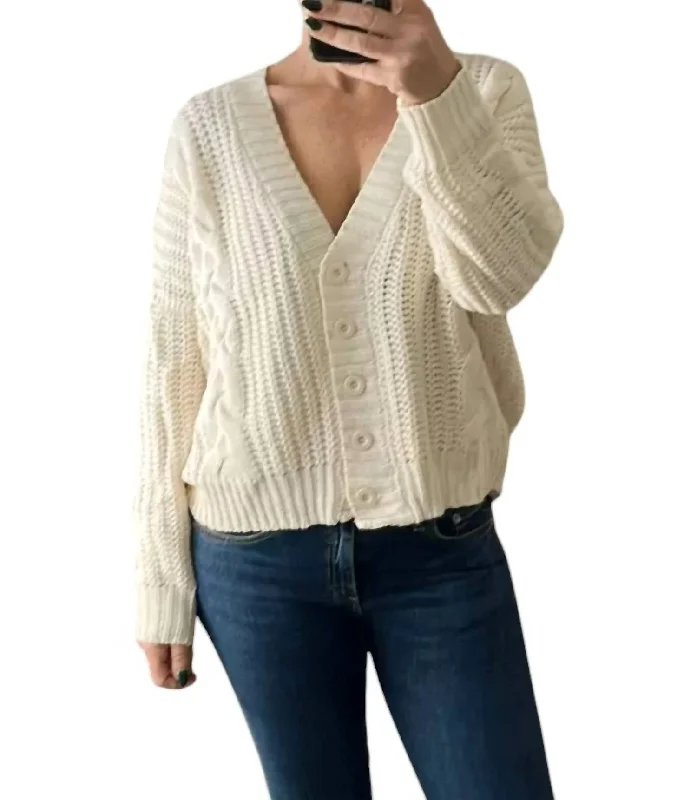 High-end Fabrics Ribbed Cardigan Sweater In Ivory White