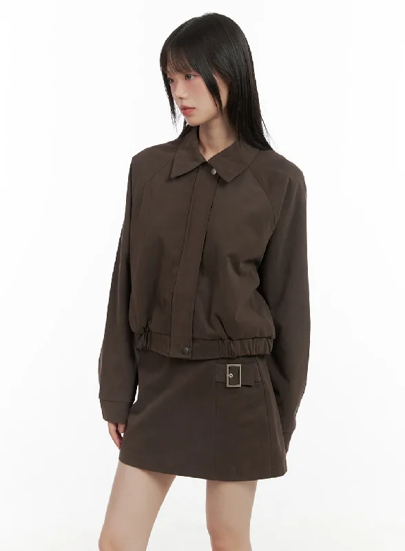 Simple Matching Solid Suede Collar Jacket CG426