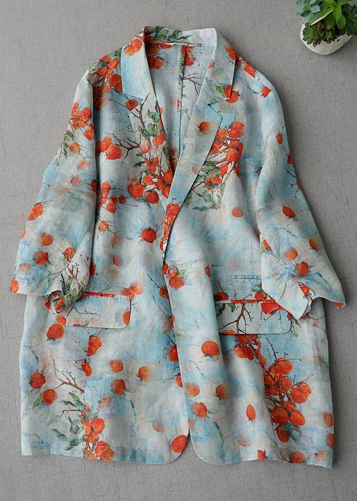 Fashion Style French Print Peter Pan Collar Pockets Cotton Coat Spring