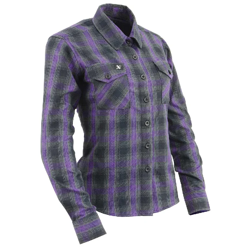 Sexy Fun Milwaukee Leather MNG21603 Women's Casual Black with Purple Long Sleeve Casual Cotton Flannel Shirt