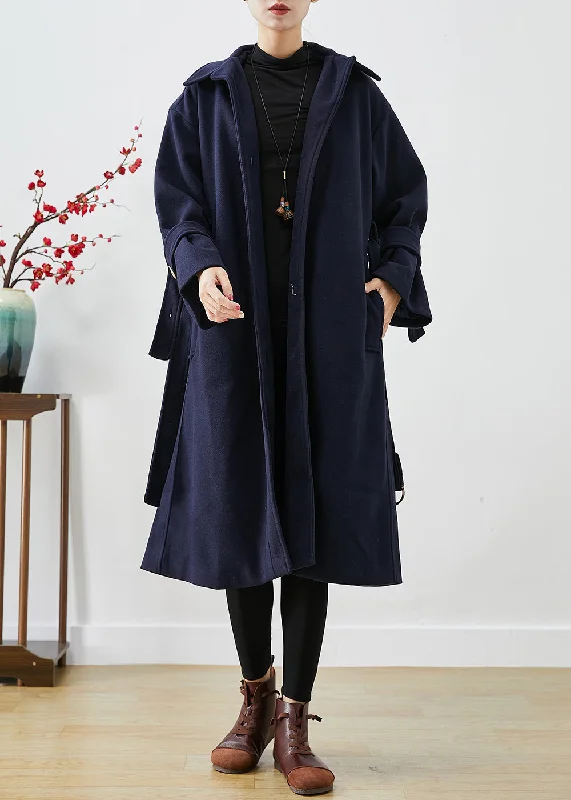 Fashionable Items French Navy Slim Fit Thick Woolen Trench Coats Winter