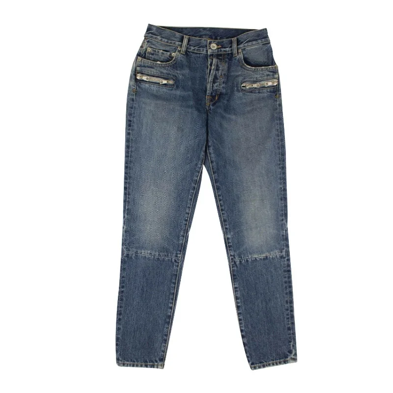 Slim Fit Unravel Project Zipped Jeans Pants - Blue