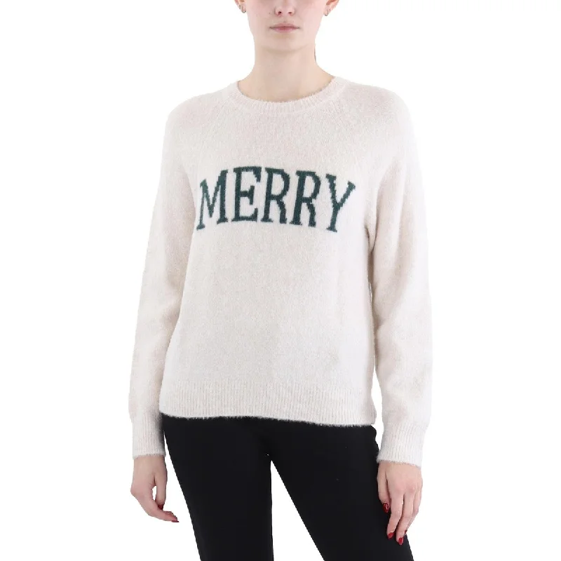 Carefree Womens Knit Ribbed Trim Christmas Sweater