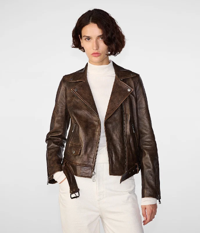 Dessert Matching Bryn Distressed Brown Moto Jacket