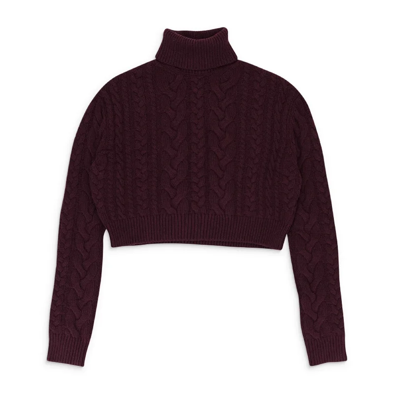 Autumn Selection CABLE KNIT BURGUNDY TURTLENECK SWEATER