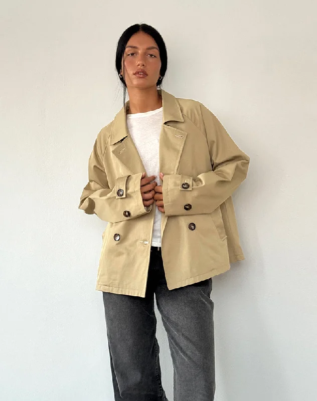 Bottom And Versatile Narto Boxy Trench Jacket in Tan