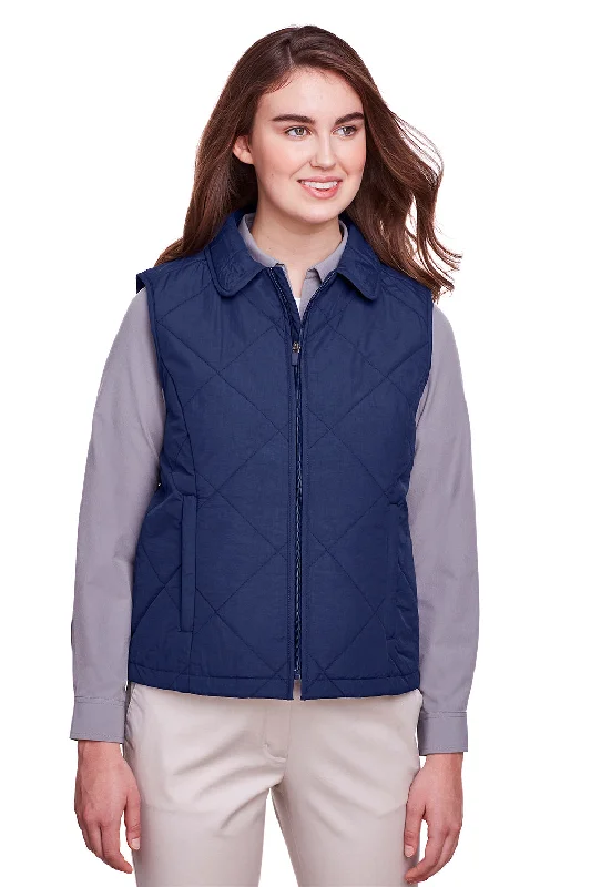 Trendy Items UltraClub Womens Dawson Quilted Water Resistant Full Zip Vest - Navy Blue - Closeout