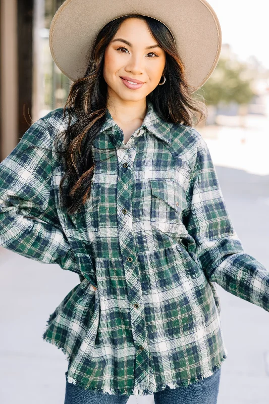 College Style On Your Own Hunter Green Plaid Top