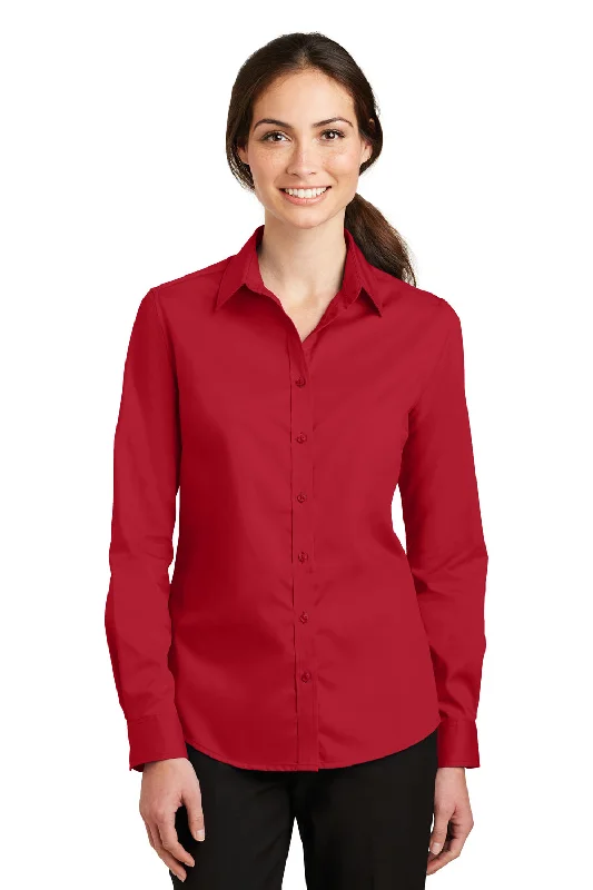 Celebrity Style Port Authority Womens SuperPro Wrinkle Resistant Long Sleeve Button Down Shirt - Rich Red