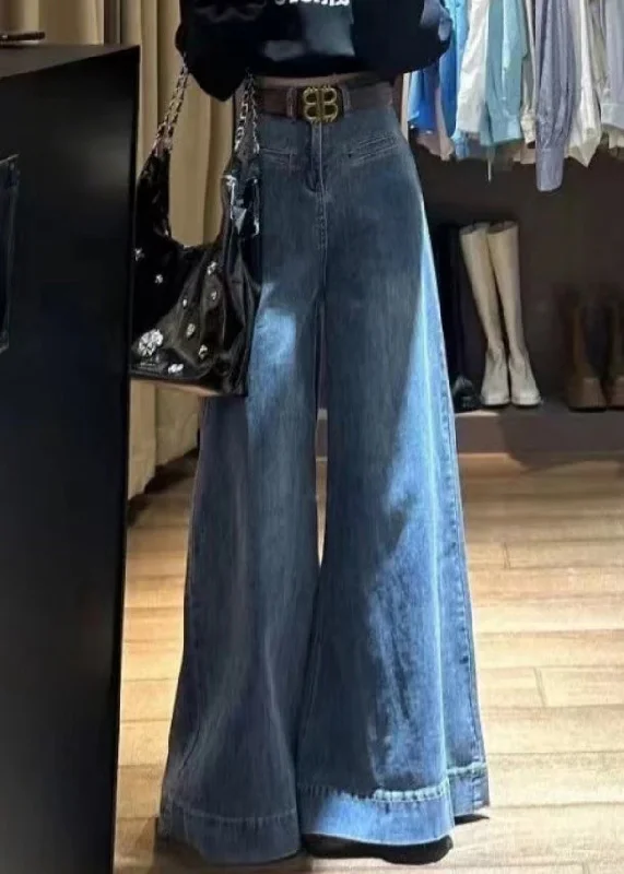 Stretch Design Modern Blue Original Design High Waist Denim Wide Leg Pants Spring