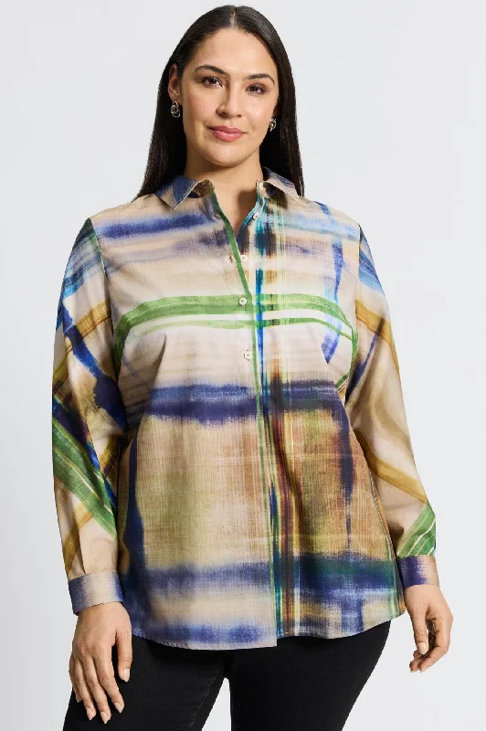 Casual Style Delia Plus No Iron Painterly Plaid Shirt