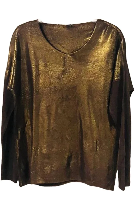 Urban Sense Women's Light Weight Sweater In Gold Foil