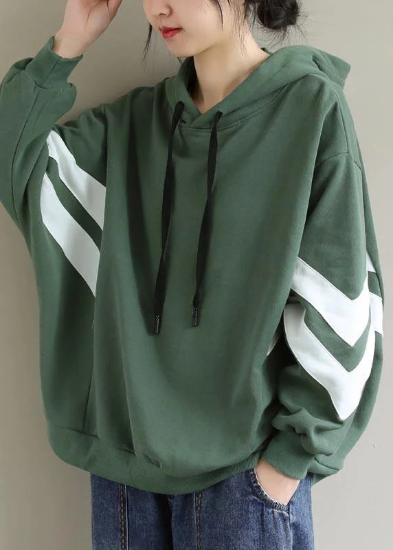 Carefree Style Style Green Blouse Hooded Cinched Spring Shirt