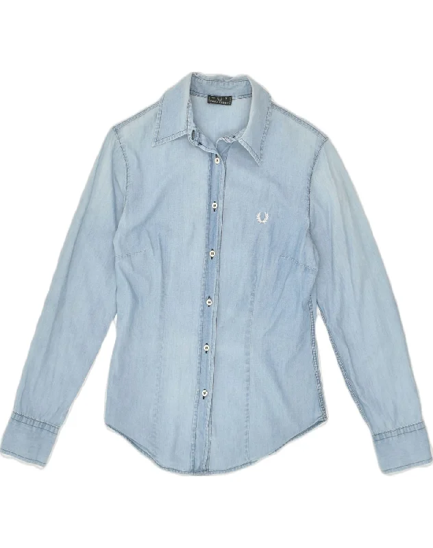 Warm Atmosphere FRED PERRY Womens Denim Shirt UK 10 Small Blue Cotton