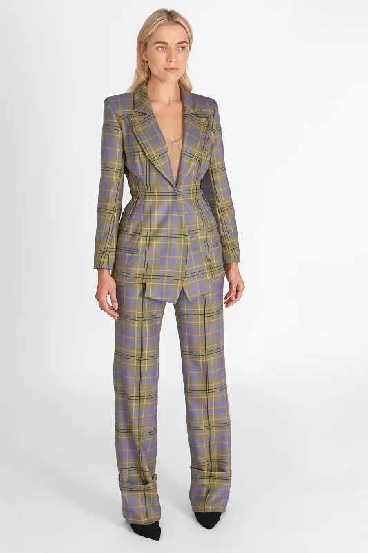 Elegant And Casual Signature Jacket in lilac & green Scottish tartan 100% wool