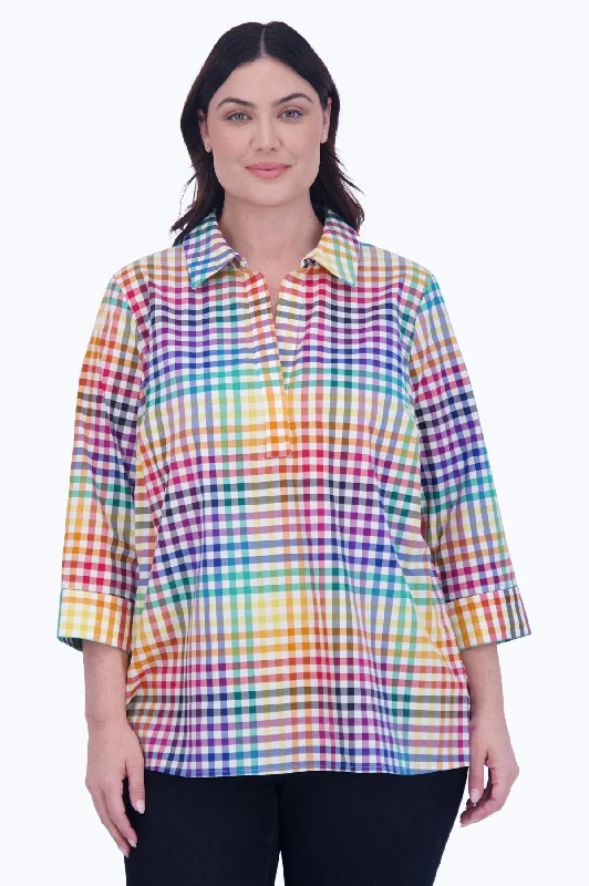 Comfortable And Cold-proof Sophia Plus No Iron Rainbow Gingham Popover Shirt