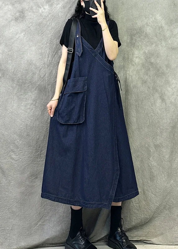 Romantic And Fresh Original Design Navy Patchwork Denim Spaghetti Strap Dresses Spring