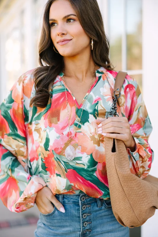 Warm Atmosphere On Your Way Sage Green Floral L/S Blouse