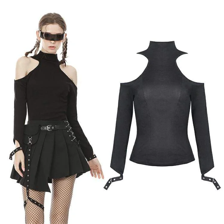 Ethnic Style Women's Punk Cutout Shoulder Long Sleeved Tee