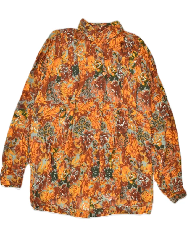 Classic VINTAGE Womens Shirt UK 16 Large Orange Floral