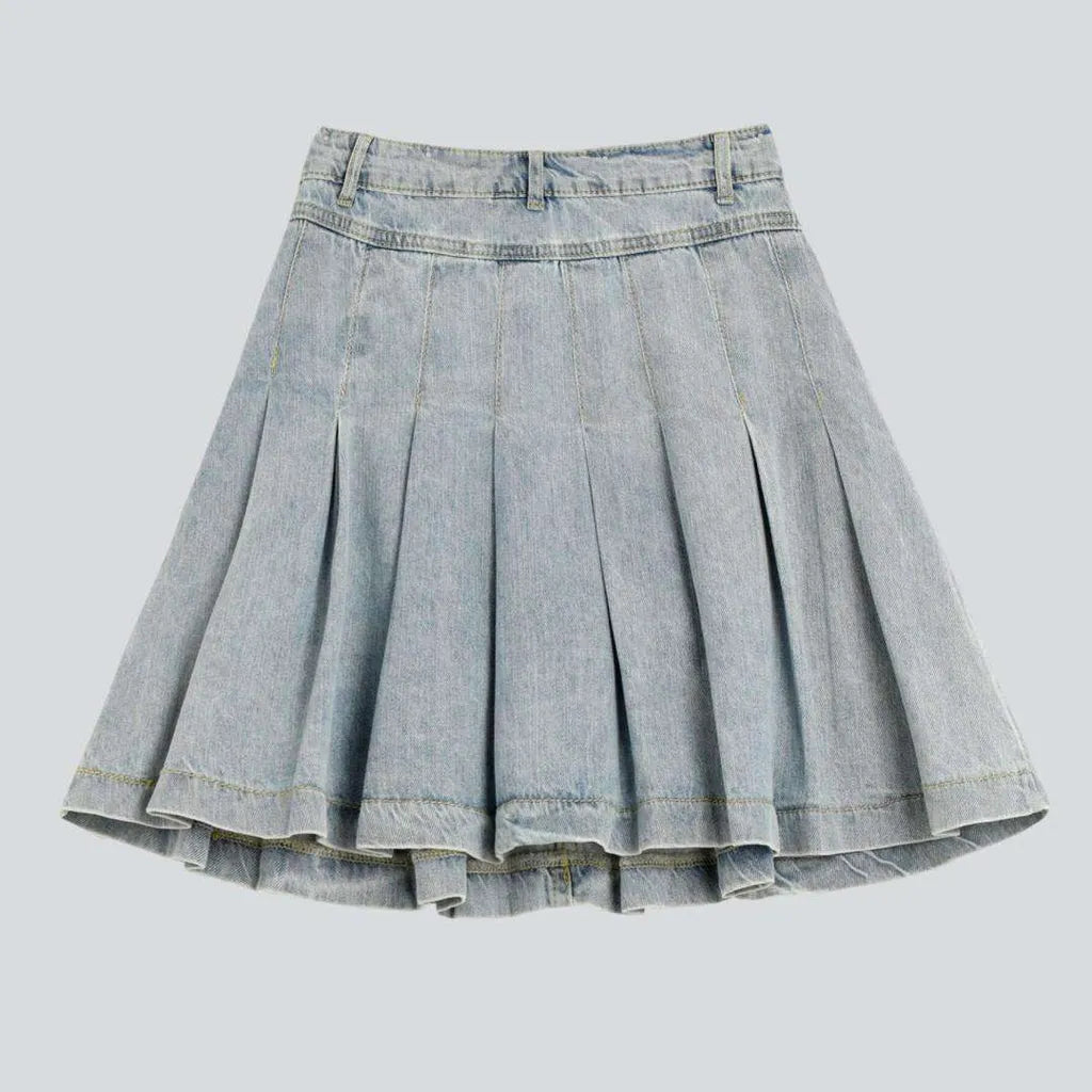 Double-sided Wear Bleached denim skater skirt