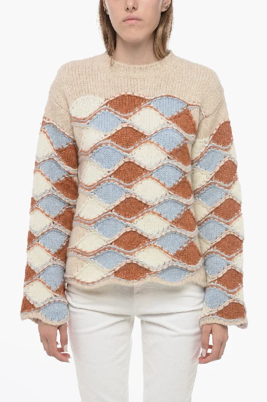 Feminine Charm Roberto Collina Argyle Motif Crew-neck Sweater