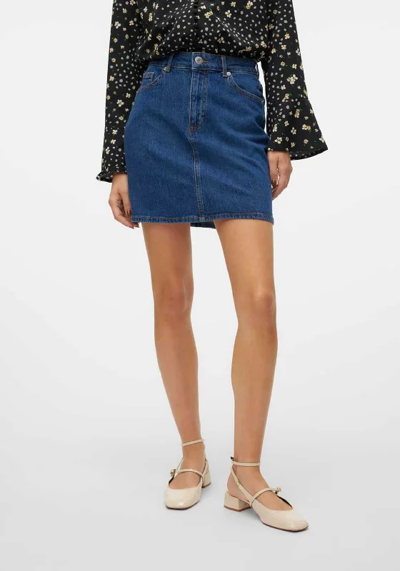 Comfortable And Casual Vero Moda Tessa Mini A-Line Denim Skirt, Dark Blue Denim