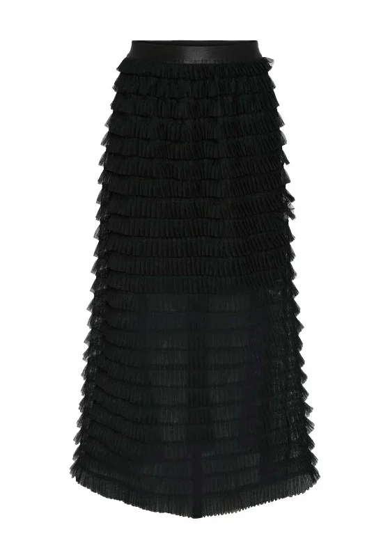 Fashion Style Y.A.S Kira Tiered Tulle Maxi Skirt, Black