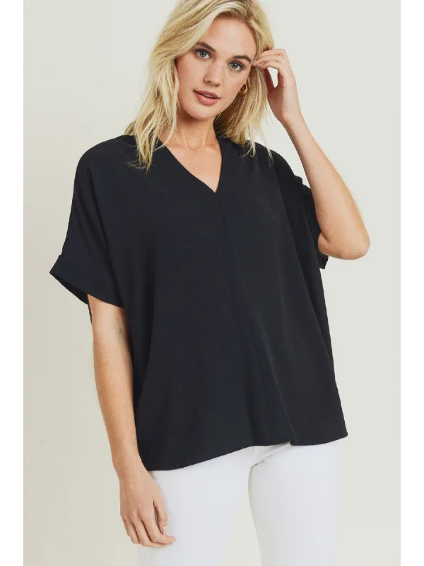 High-end Design V-Neck Shift Top, Black