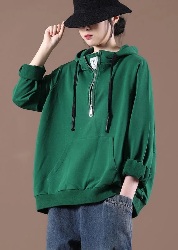 Advanced Customization Women Green Art Drawstring Autumn Tops