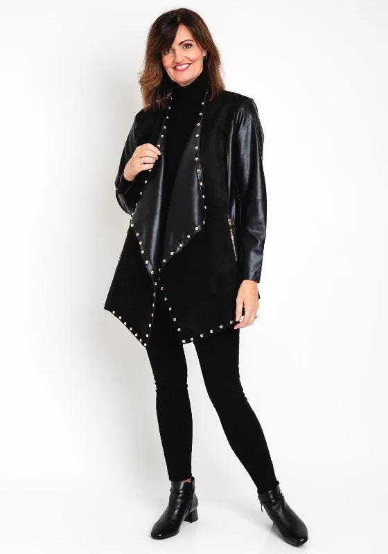 Minimalism Malissa J One Size Faux Suede Studded Jacket, Black