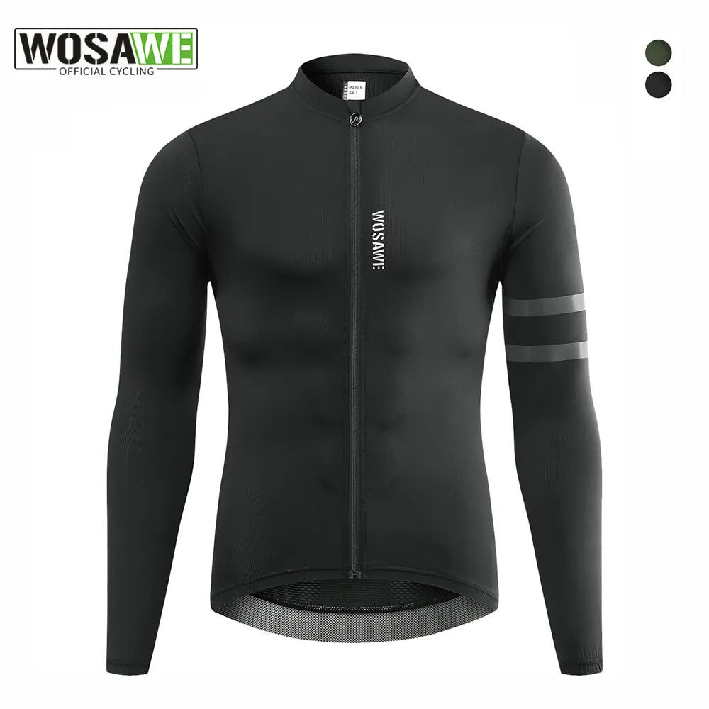 College Style Reflective Jersey Spring Autumn Men's Cycling Jersey Long Sleeve Mtb Road Bike Shirt Breathable Seamless 3 Back Pockets