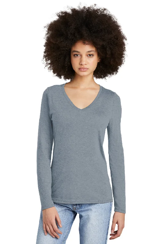 Diamond Series District Womens Perfect Tri Long Sleeve V-Neck T-Shirt - Heather Flint Blue