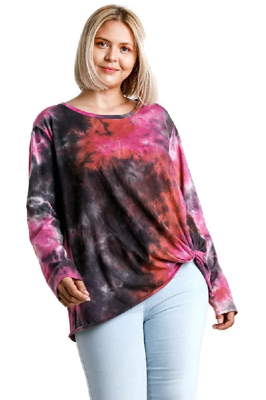 Sports Design Tie Dye Knot Top, Berry Navy